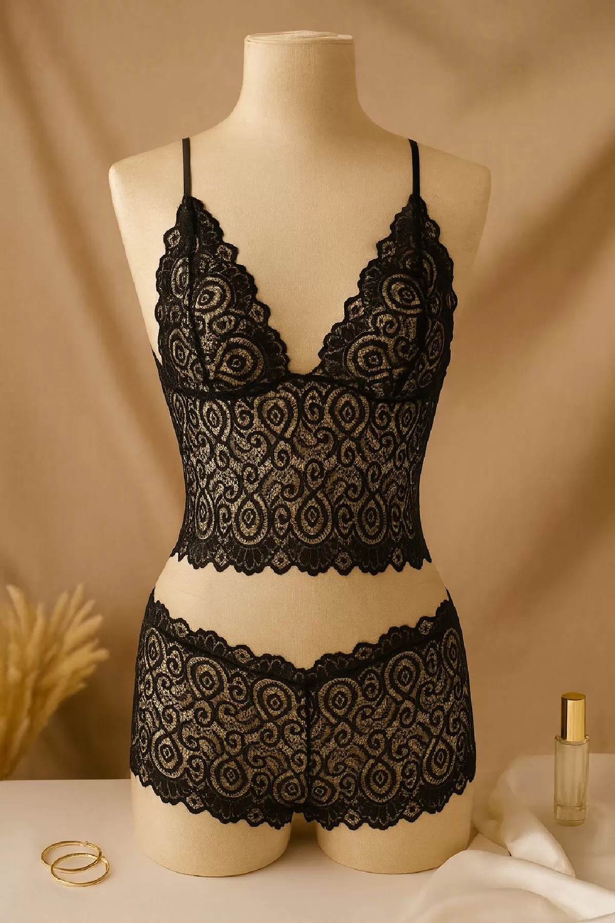 Dantel Bralet Şort Takımı — Siyah (2/2)